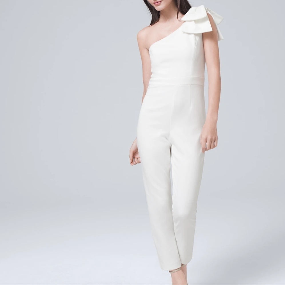 Adrianna Papell White jumpsuit one shoulder with bow